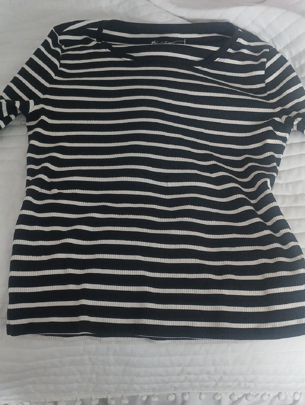 J.Crew Black & White Ribbed Stripe Top EUC